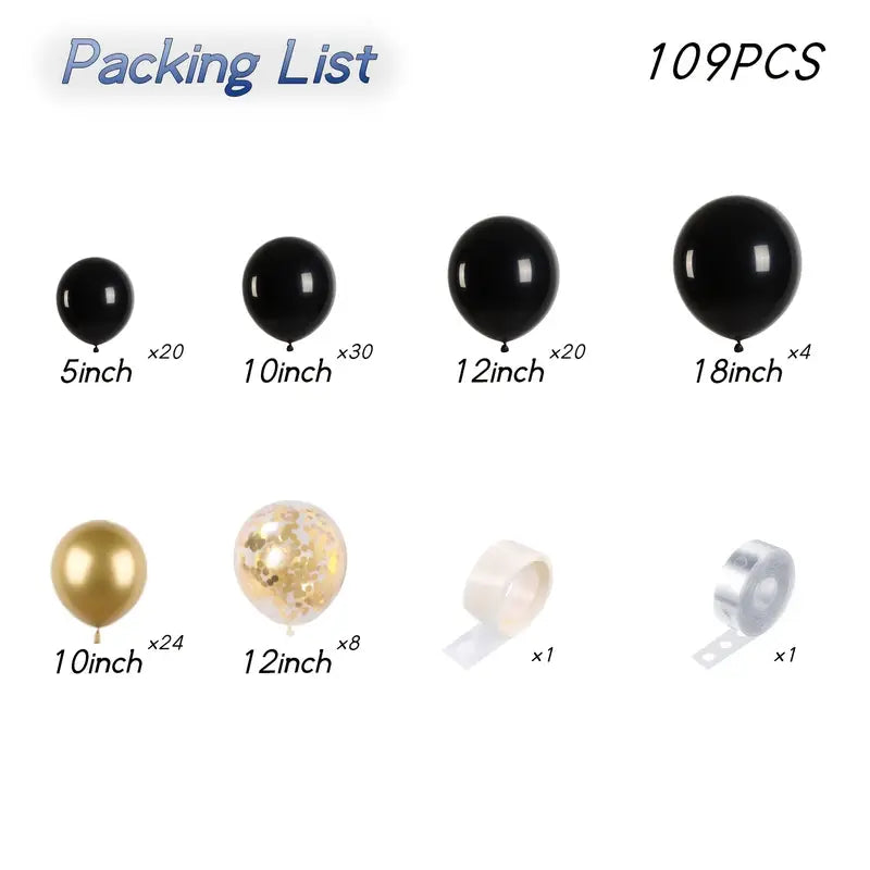 Black / Golden Confetti Balloon Arch / Garland Kit