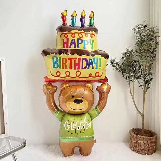 Giant Happy Birthday - Bear Holding Cake Balloon